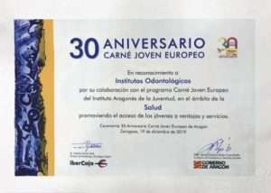 Institutos Odontológicos recibe reconocimiento por su colaboración con el programa Carné Joven Europeo